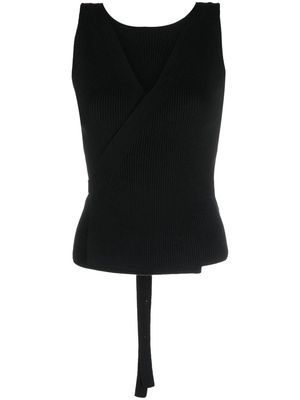 Patou ribbed-knit wrap top - Black