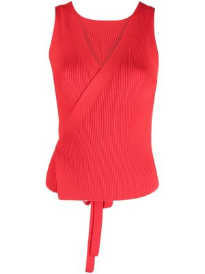 Patou ribbed-knit wrap top - Red