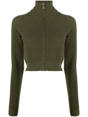 Patou ribbed-knit zip-up cropped cardigan - Green