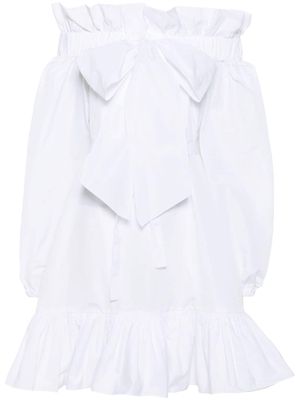 Patou ruffled detailing belted mini dress - White