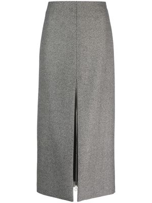 Patou stripe-pattern virgin wool midi skirt - Black