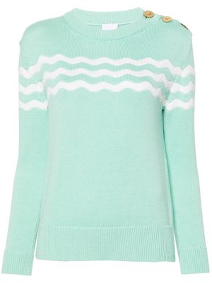 Patou wave-pattern crew-neck jumper - Green