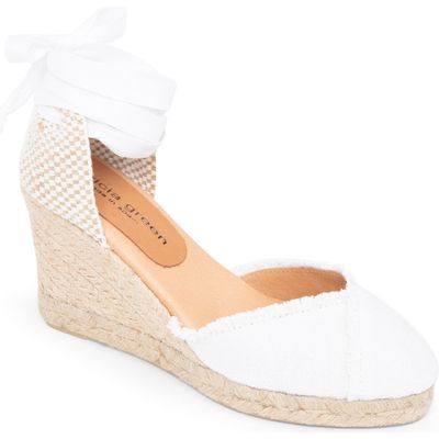 patricia green Gwen Frayed Espadrille Wedge Sandal in White 