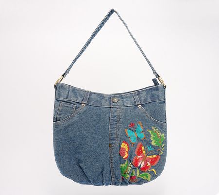 Patricia Nash Denim Butterfly Embroidered Hartley Hobo
