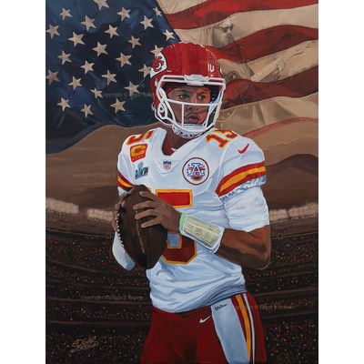 Patrick Mahomes Kansas City Chiefs MVP "American Anthem" 24" x 32" Fine Art Print by Edgar Brown