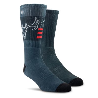 Patriot Country Graphic Crew Socks 2 Pair Multi Color Pack in Charcoal, Size: Medium Regular by Ariat