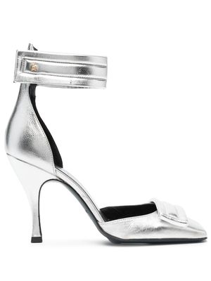 Patrizia Pepe 100mm metallic ankle-strap pumps - Grey