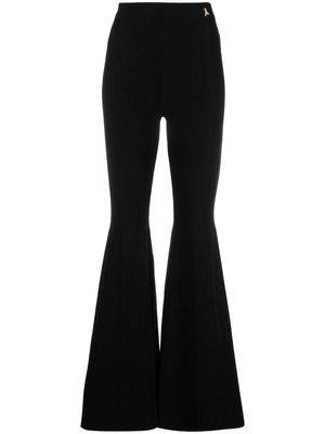 Patrizia Pepe bee-plaque ribbed flared trousers - Black