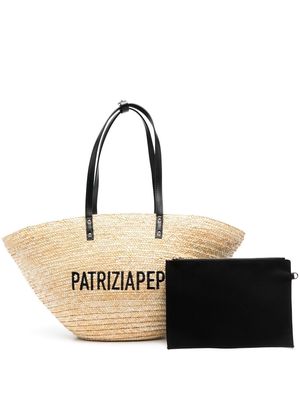 Patrizia Pepe embroidered-logo beach bag - Neutrals