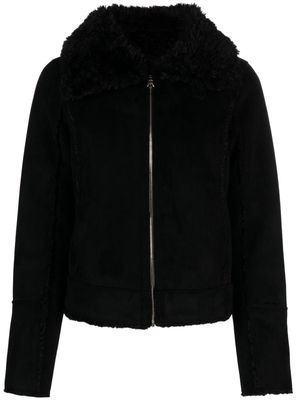Patrizia Pepe faux-fur collar reversible jacket - Black