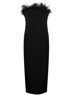 Patrizia Pepe feather-trim midi fitted dress - Black
