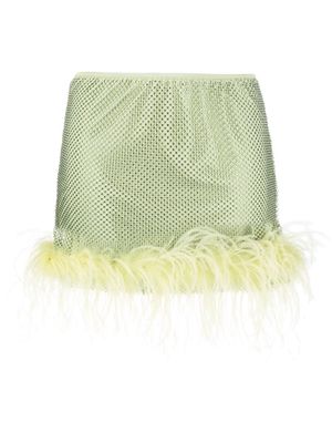 Patrizia Pepe feather-trim rhinestone mini skirt - Green