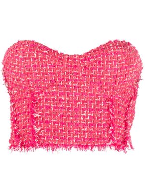 Patrizia Pepe frayed tweed bustier top - Pink