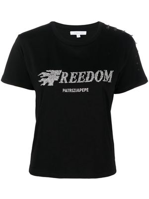 Patrizia Pepe Freedom glitter-embellished T-shirt - Black