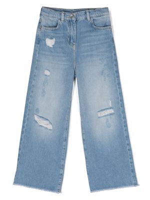 Patrizia Pepe girl distressed straight-leg jeans - Blue