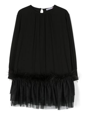 Patrizia Pepe girl feather-detailing long-sleeve dress - Black