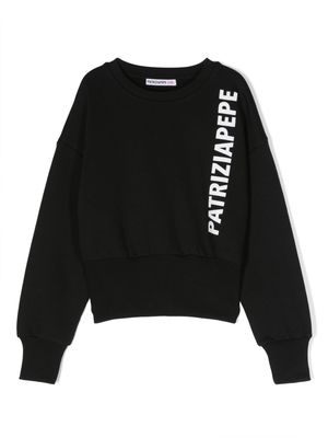 Patrizia Pepe girl logo-print cotton sweatshirt - Black