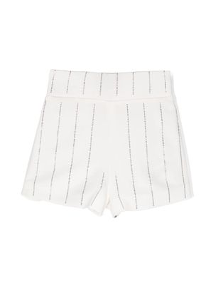 Patrizia Pepe girl rhinestoned high-wiast shorts - White