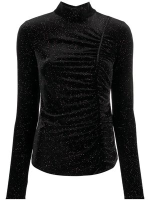 Patrizia Pepe glitter-detail cut-out velvet T-shirt - Black