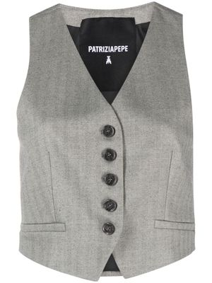 Patrizia Pepe herringbone-pattern faux-pocket waistcoat - Grey