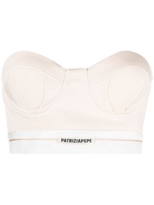 Patrizia Pepe logo-patch tailored bustier top - Neutrals