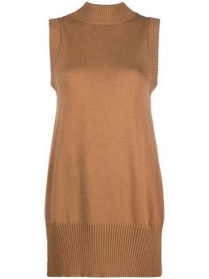 Patrizia Pepe logo-plaque sleeveless knitted top - Brown