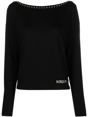 Patrizia Pepe logo-print eyelet-embellished sweatshirt - Black