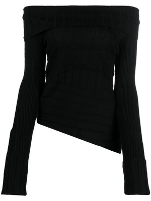 Patrizia Pepe off-shoulder ribbed-knit jumper - Black