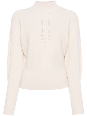Patrizia Pepe perforated-detail puff-sleeve knit top - Neutrals