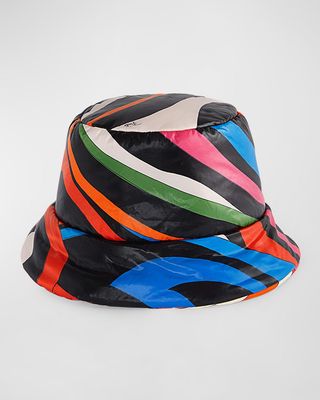 Patterned Nylon & Silk Twill Bucket Hat