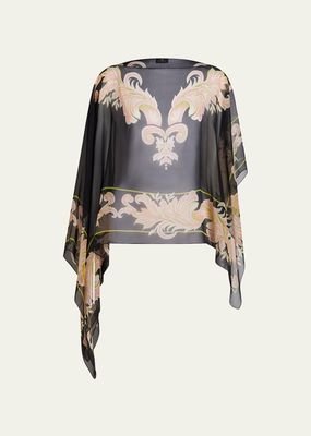 Patterned Sheer Silk Poncho
