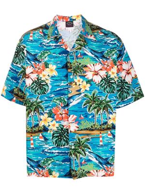 Paul & Shark all-over floral-print cotton bowling shirt - Blue