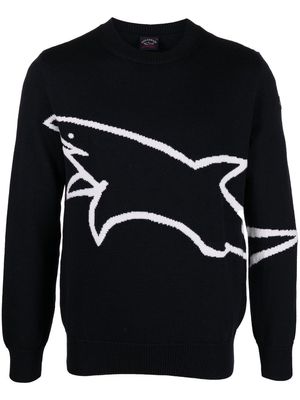 Paul & Shark embroidered-shark crew neck jumper - Blue