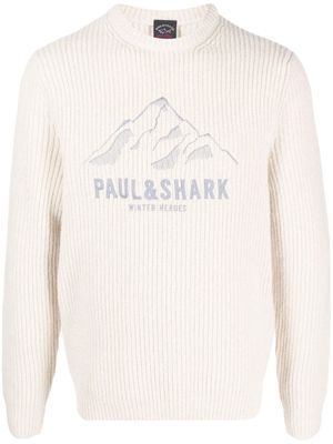Paul & Shark logo-embroidered ribbed-knit jumper - Neutrals