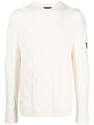 Paul & Shark logo-patch cable-knit jumper - White