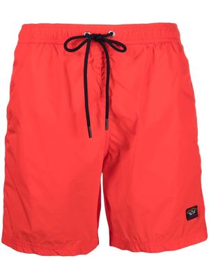 Paul & Shark logo-patch drawstring-waist swim shorts - Red