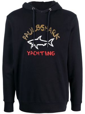 Paul & Shark logo print cotton hoodie - Blue