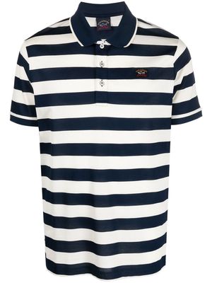 Paul & Shark striped logo-patch polo-shirt - Blue