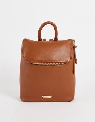 Paul Costelloe leather flap top backpack in tan-Brown
