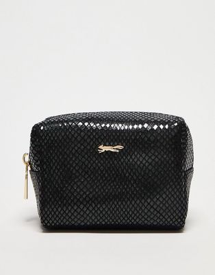 Paul Costelloe leather python print cosmetic pouch in black