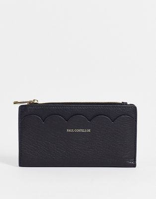 Paul Costelloe leather scallop edge wallet in black