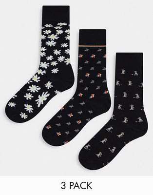 Paul Smith 3 pack socks with multi all over prints-Black