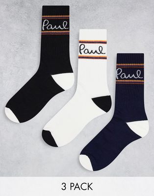 Paul Smith 3 pack sporty style socks in black and white-Multi