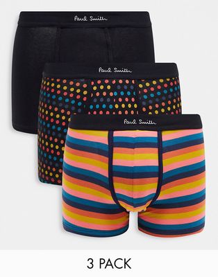 Paul Smith 3 pack trunks in multi with stripe and polkadots-Black