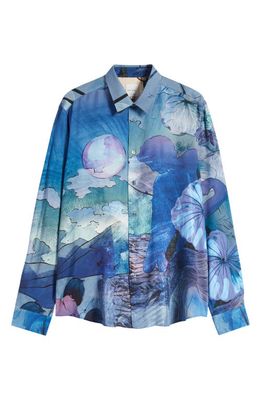 Paul Smith Abstract Nature Print Button-Up Shirt in Navy