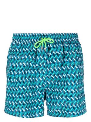 Paul Smith abstract-pattern drawstring swim-shorts - Blue