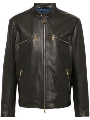 Paul Smith band-collar leather biker jacket - Green