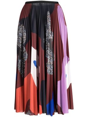 Paul Smith Botanical Collage logo-waistband pleated skirt - Multicolour
