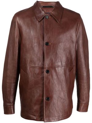 Paul Smith button-up leather shirt jacket - Brown