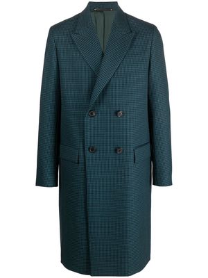Paul Smith checked double-breasted coat - Blue
